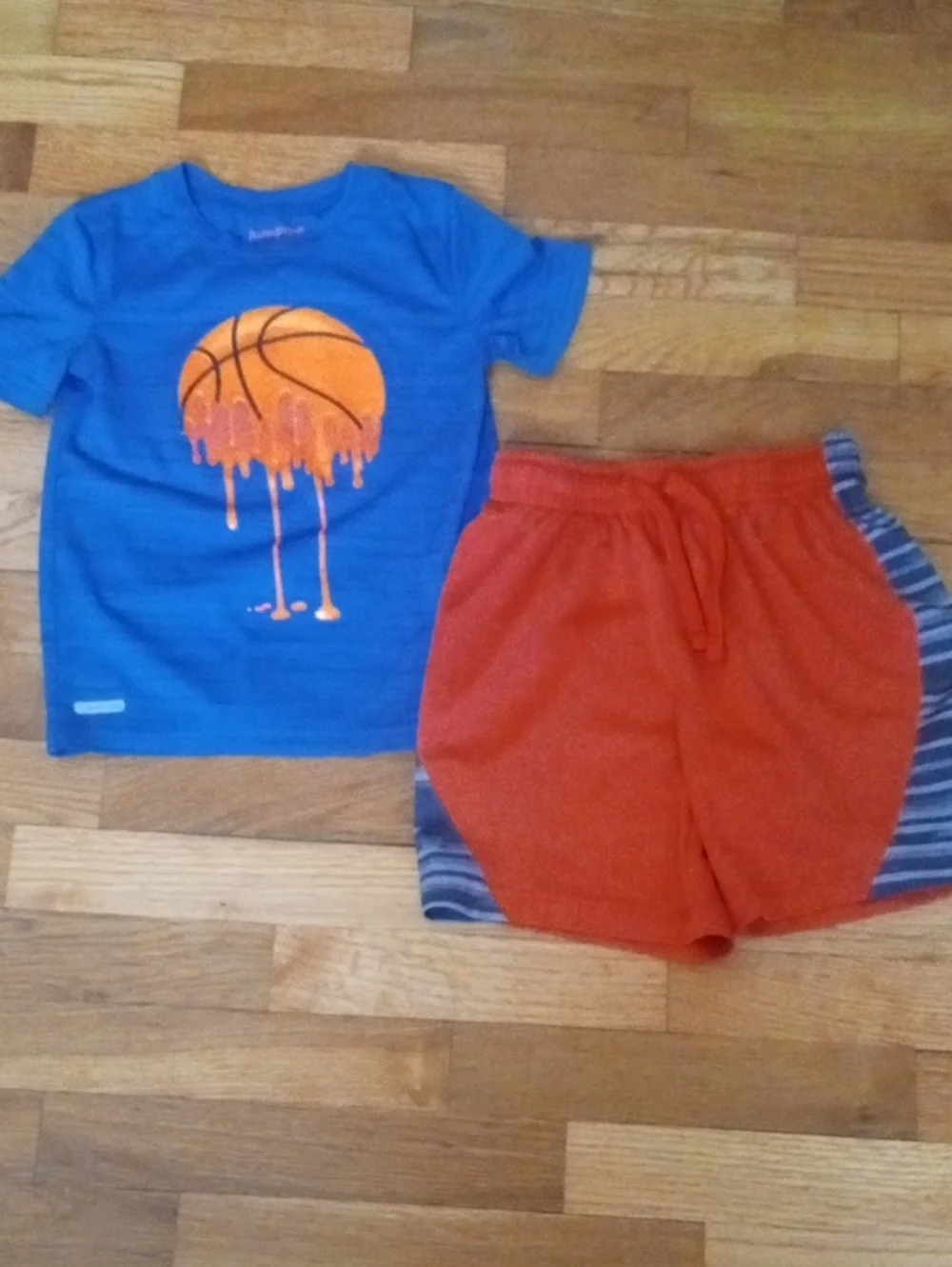 Blue Basketball Graphic Tee & Orange Athletic Shorts Set boys 5